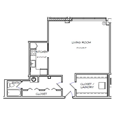 Crystal House Apartments in Arlington, Virginia Studio Floor Plan
